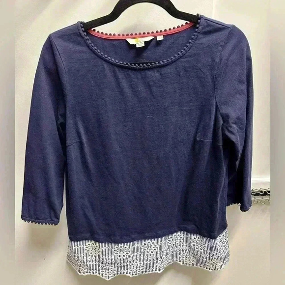Boden Jersey Broderie Overlay Top - Picture 1 of 10